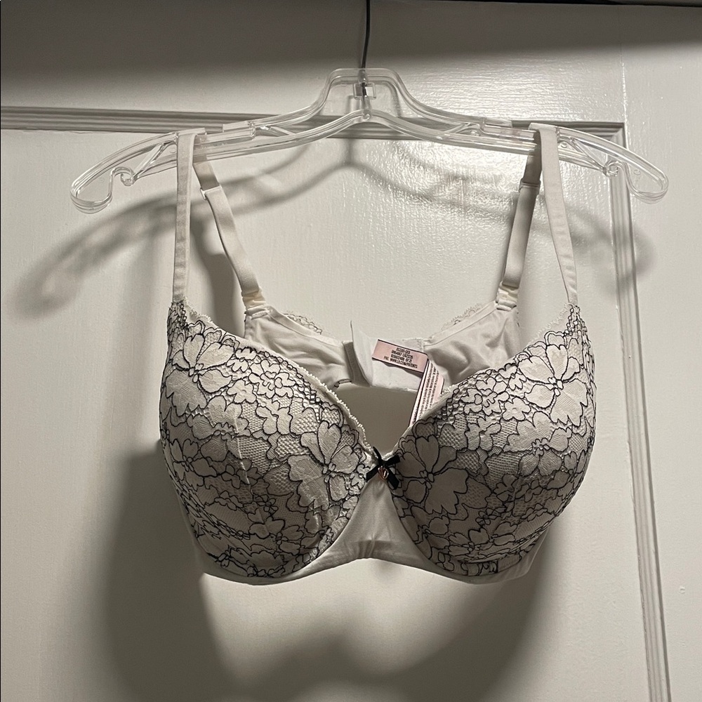 Victoria's Secret Body By Victoria White Bra with Black Floral Lace